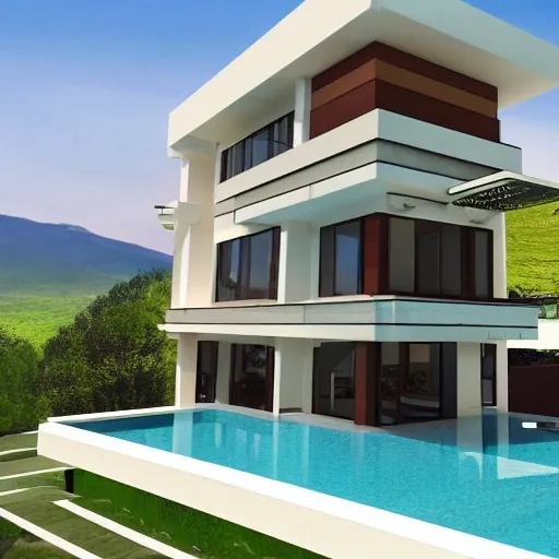 Modern house size 400 ft with four floors with lower parking with double height on the mountain with front pool and the last floor terrace with view to the horizon