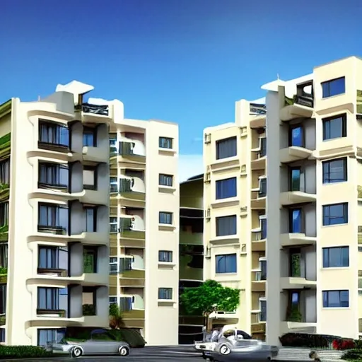 small building with 6 apartments of 400 ft with 4 floors and terrace in urban environment