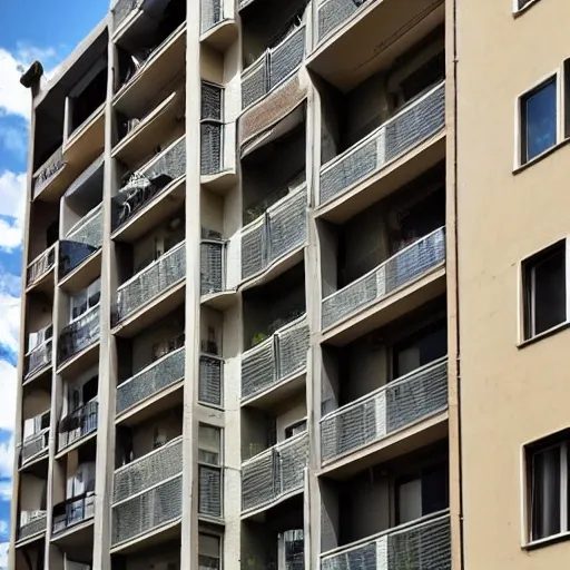 small building of 6 apartments of 100 ft with 4 floors balconies