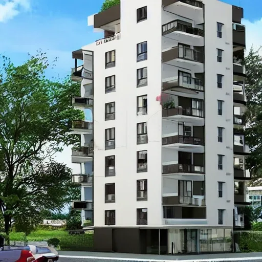 small building of 4 apartments of 100 ft with 4 floors balconies