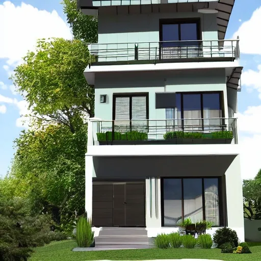 100 ft house with 4 stories  balconies urban dweller