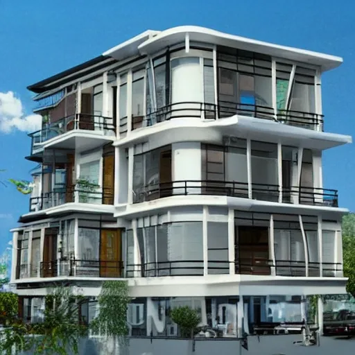 100 ft house with 4 modern floors balconies urban environment  8mm film 360 panorama 