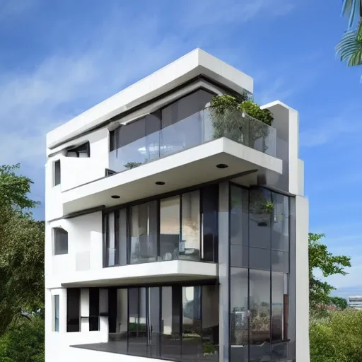 100 ft house with 4 modern floors balconies urban environment  360 panorama 