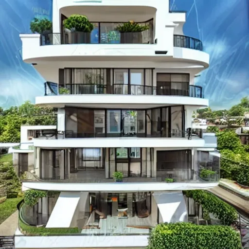 100 ft house with 4 modern floors balconies urban environment  360 panorama 