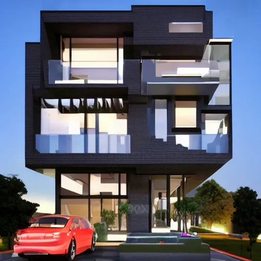 , Trippy divided house independent entrances 4 floors balconies urban dweller modern architecture area 100ft