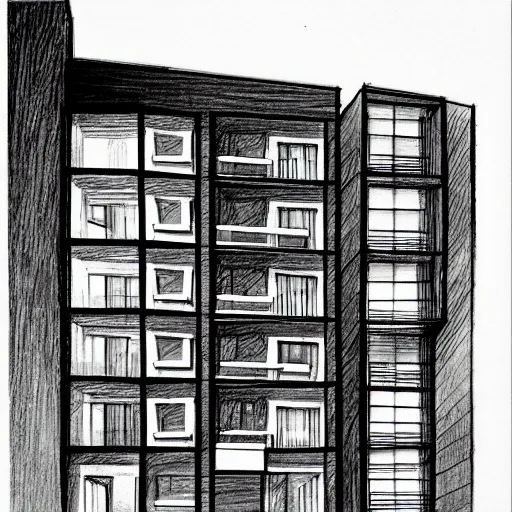 , Trippy divided house independent entrances 4 floors balconies urban dweller modern architecture area 100ft, Pencil Sketch