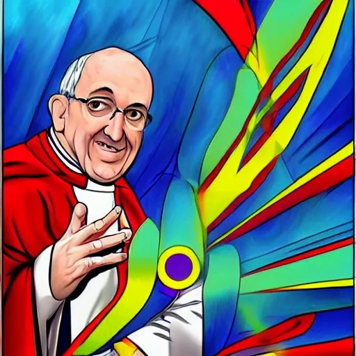 , Trippy, Cartoonpope francis in an alternate reality being a superhero