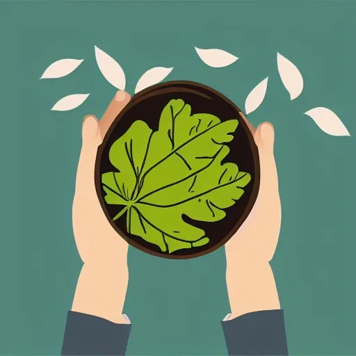 vector hand squeezing leaves in a bowl with fine outline
