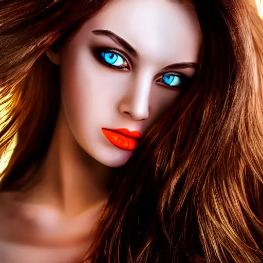 close-up portrait photograph of 1 (sexy girl)++ with (beautiful eyes)+, brown hair, ultra realistic photo, ("medium shot, 50mm, 1/200s", "creative, soft oil painting"). blend(1, . 35), (bright vibrant colourful)++, symmetrical artwork, cinematic, hyperrealism, 8k, detailed intricate skin, liquid digital art, featured, showcase, portfolio