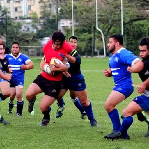 Deportista, rugby, latino, solo frente al balón de rugby
