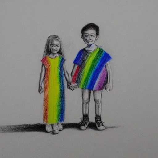 girl and boy in rainbow
, Pencil Sketch, 3D