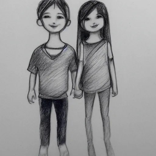 girl and boy in rainbow , Pencil Sketch, 3D - Arthub.ai