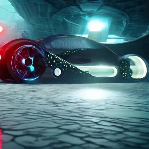 a future car run under the sea,Cool wheels,Bugatti,spaceship,Strange sights: vortexes through time and space,cyberpunk,realistic,Cinematic light,cinematic shot,glowing tires,cool body lighting,FHD,1080P,2K,4K18K