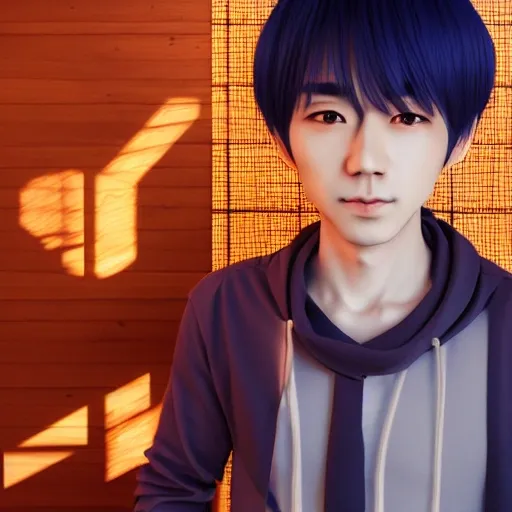 an absurdly cute Japanese man, 3d render anime style, an ultrafine hyperrealistic illustration, intricate linework, unreal engine highly rendered, global illumination, radiant light, intricate detailed face, 4K, realistic shadows, looking at you, vibrant colors, perfect symmetrical eyes, night, k pop,