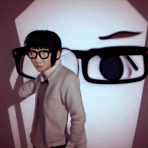 an absurdly cute Japanese man, 3d render anime style, an ultrafine hyperrealistic illustration, intricate linework, unreal engine highly rendered, global illumination, radiant light, intricate detailed face, 4K, realistic shadows, looking at you, vibrant colors, perfect symmetrical eyes, night, k pop, glasses