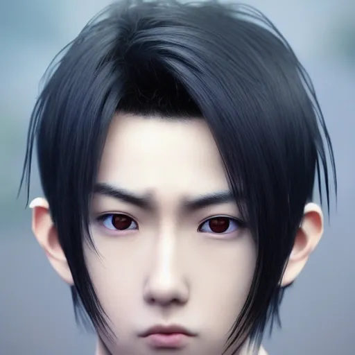 realistic anime, k pop, young korean male, black hair, life like, highly detailed face, close up, 4k, looking at camera, mystery, sly, perfect symmetrical, perfect symmetrical eyes, 3d ultra render, night,