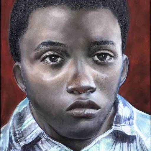 a realistic portrait of an guilty black American teen boy, 