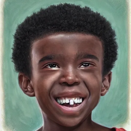 a realistic portrait of a strong black boy, 