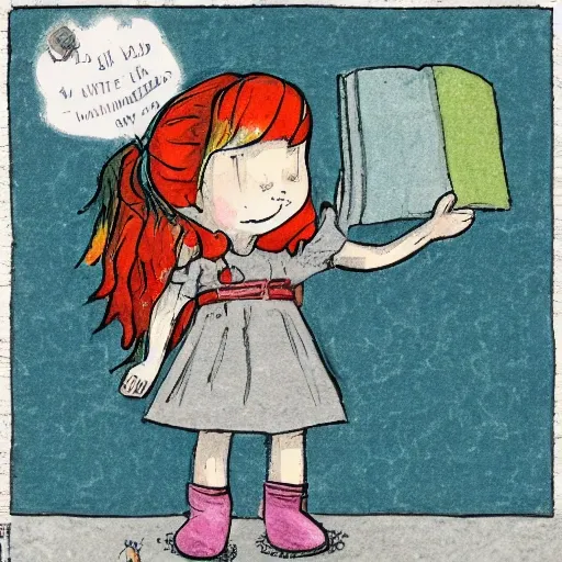 a little girl with a little magic gray cat , the girl holding a magic map, Cartoon