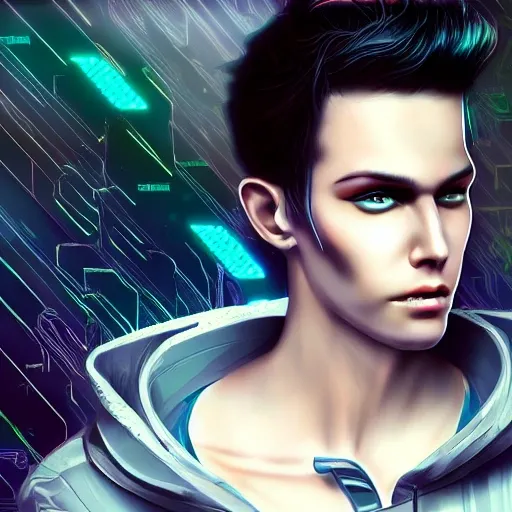 Cyberpunk Handsome boy ultra realistic , Trippy