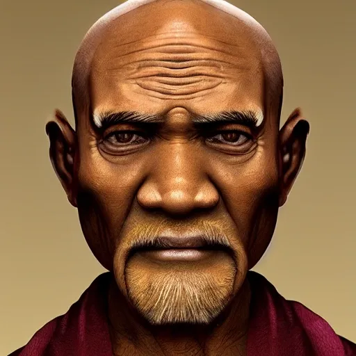 Hyper realistic an old man monk, standing, skin brown, eyes brown, age 75, cloths dark maroon 8k
, 3D, , Water Color