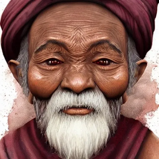 Hyper realistic an old man monk, standing, skin brown, eyes brown, cloths dark maroon 8k
, 3D, , Water Color