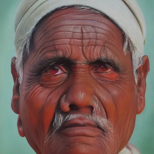 realistic portrait of a innocent indian old men, 3D, Oil Painting 12k