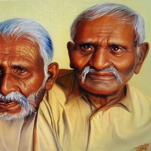 realistic portrait of a innocent indian old men, 3D, Oil Painting 12k