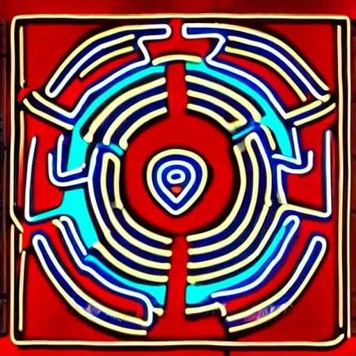  ancient symbol of aztec serpent, with neon blue red and black colors