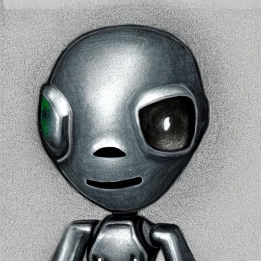 Metal alien robot , Cartoon, Pencil Sketch, 3D