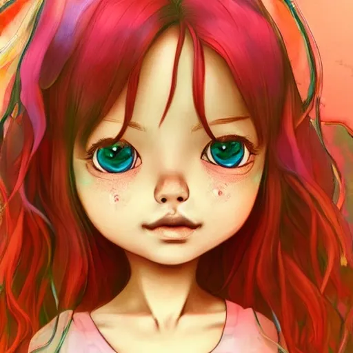 child comic style,glowing ,colloid luminescence,full body shot,highly detailed ,delicate picture,cute 3D  have beautiful facial features,long colorfull hair, ,close up,8K,studio lighting, 3D, Trippy, Cartoon