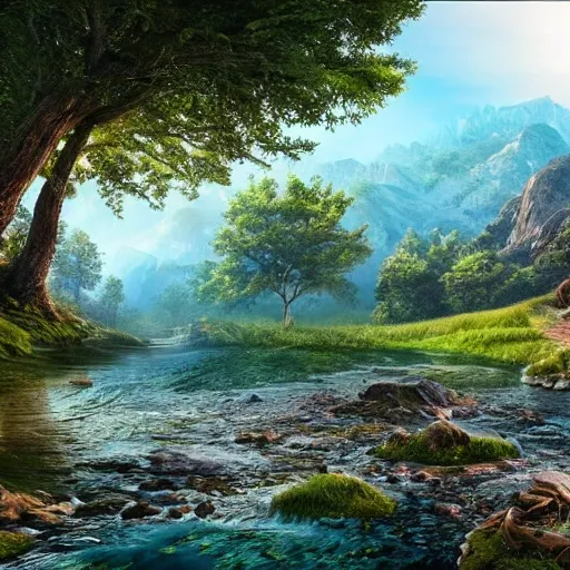 A realistic beautiful natural landscape, 4k resolution, hyper detailed