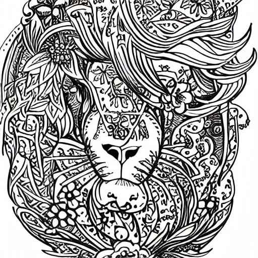 HAND DRAW INSIDE A MAGIC JAR WITH A beautiful lion with his mane... -  