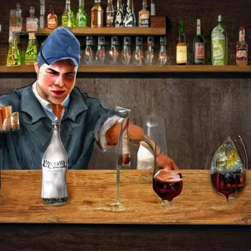 Barman bajo la lluvia, 3D, realista