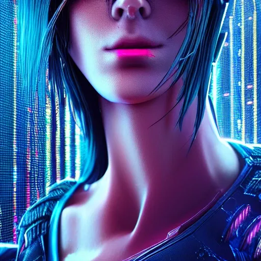 side close up portrait of 1 cyberpunk girl, detailed face, spotl ...