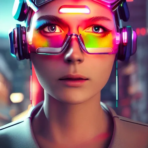 Side Close Up Portrait Of 1 Cyberpunk Girl, Detailed Face, Spotl 