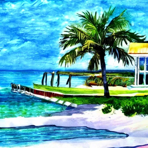 a beautiful house, beach, florida
, Water Color, Oil Painting