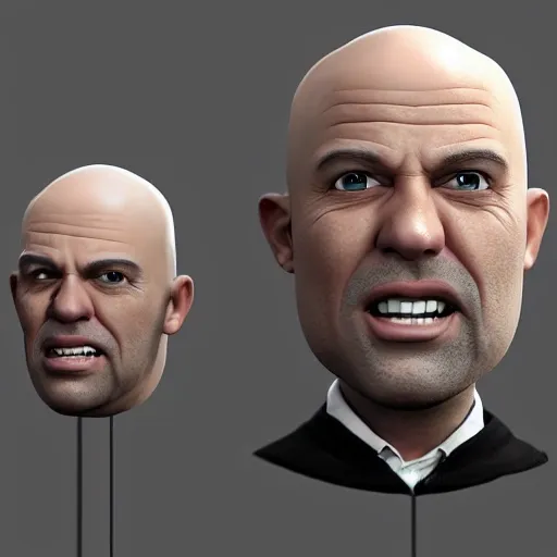 Bald Strong. 3 d rendering. unreal engine. amazing likeness. very detailed. cartoon caricature. 