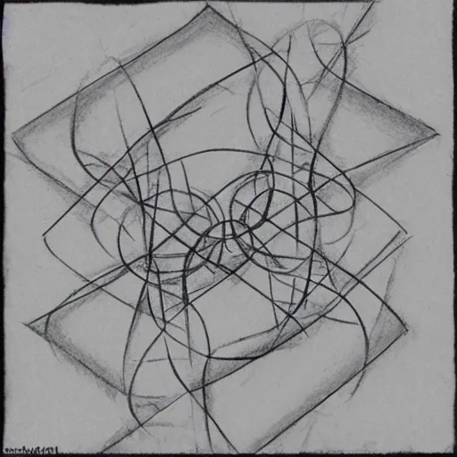 transcendental geometry, intertwined square knot, Pencil Sketch, +18
