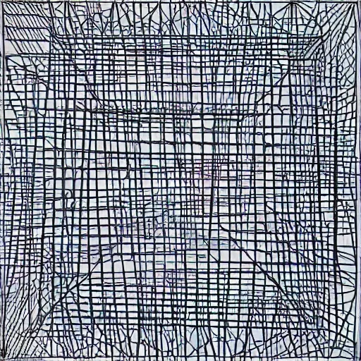 transcendental geometry, squares with interlinked lines, Pencil Sketch,
