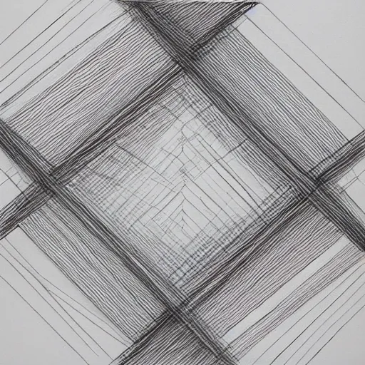 transcendental geometry, three squares with interlinked lines, Pencil Sketch,
