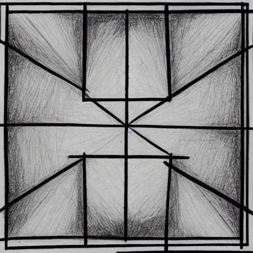 transcendental geometry, four squares with interlinked lines, Pencil Sketch,
