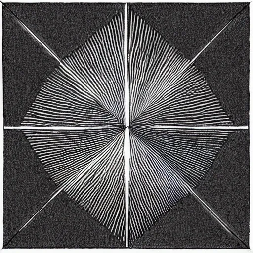 transcendental geometry, four squares with interlinked lines, Pencil Sketch,
