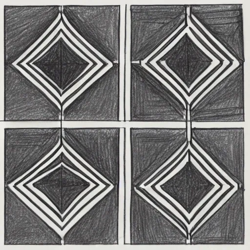 transcendental geometry, four squares with interlinked lines, Pencil Sketch,
