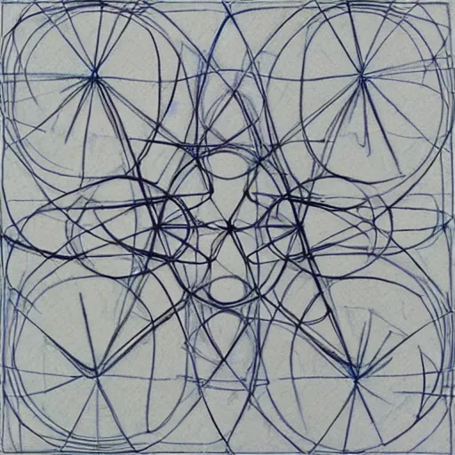 transcendental geometry, four squares with interlinked lines, Pencil Sketch,
