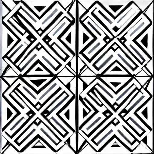 Four squares with interlinked lines, straight, large squares, black and white, transcendent geometry, symmetry, nodes connecting each square, generating a third dimension, pencil sketch.