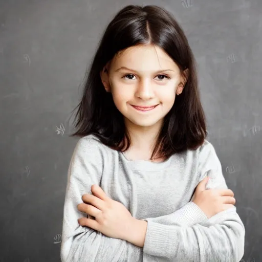 child with dark hair is standing on a dark background, 