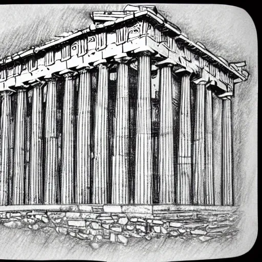 , Pencil Sketch, an image of a draw of the section of the parthenon from greece