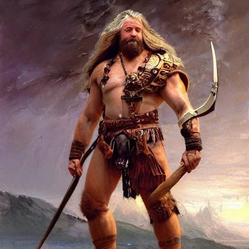 detailed and enlightened portrait full body male viking warrior dressed with leggings and a bear skin as cape with bright blond beard and blue tribal tattoos in neck and arms, with an axe in one hand, in greenish background far viking ships getting to the shore, muscled body painting by gaston bussiere, greg rutkowski, yoji shinkawa, yoshitaka amano, tsutomu nihei, donato giancola, tim hildebrandt, oil on canvas, trending on artstation, featured on pixiv, cinematic composition, extreme detail, metahuman creator ,(best quality:1.4), ((masterpiece)),((realistic)), (detailed), Negative prompt: paintings, sketches, (worst quality:2.0),(normal quality:2.0), (low quality:2.0), lowres, (shota:1.5), ((disfigured)), ((bad art)),((NSFW)), bad-hands-5, Steps: 20, Sampler: DDIM, CFG scale: 7, Seed: 4141018083, Size: 512x768, Model hash: 32c4949218, Model: V08_V08, Denoising strength: 0.5, ENSD: 31337, Hires upscale: 2, Hires steps: 20, Hires upscaler: 4x-UltraSharp