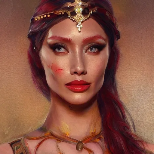 portrait full body female Russian concubine with slim curvy body painting by gaston bussiere, elizabeth olsen, oil on canvas, trending on artstation, featured on pixiv, cinematic composition, extreme detail, metahuman creator

,(best quality:1.4), ((masterpiece)),((realistic)), (detailed),

Negative prompt: paintings, sketches, (worst quality:2.0),(normal quality:2.0), (low quality:2.0), lowres, ((monochrome)), ((grayscale))(monochrome:1.1), (shota:1.5), ((disfigured)), ((bad art)),((NSFW)), bad-hands-5,
Steps: 20, Sampler: DDIM, CFG scale: 7, Seed: 4141018083, Size: 512x768, Model hash: 32c4949218, Model: V08_V08, Denoising strength: 0.5, ENSD: 31337, Hires upscale: 2, Hires steps: 20, Hires upscaler: 4x-UltraSharp